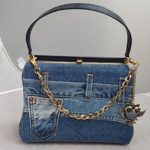 Life Stride Blue Denim Shoulder Bag with Gold Chain
